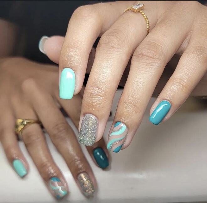 Mint and teal swirls with glitter accents