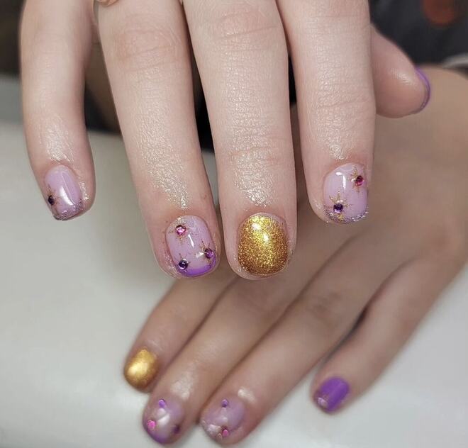 Nude and gold with gem accents