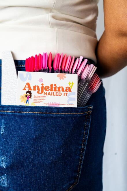 AJ's nail-tip colour fan and her Anjelina Nailed It card
